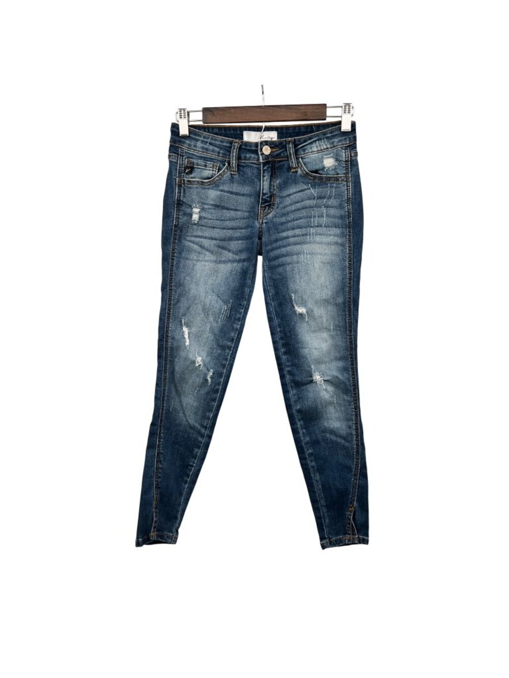 KanCan Womens Skinny Jeans Distressed Blue Ankle Slits Size 1/24
